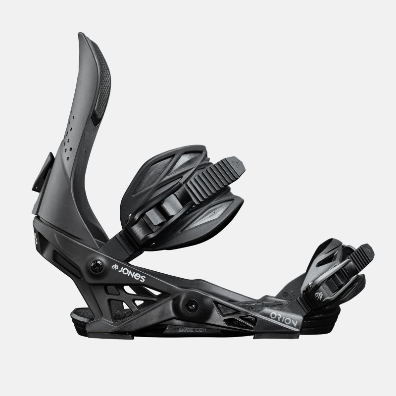 Jones Orion Snowboard Bindings featuring SkateTech, shown in Eclipse Black color, side view