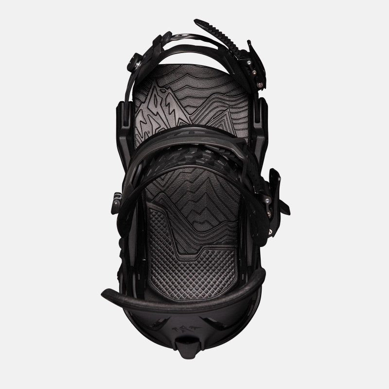 Jones Mercury Snowboard Bindings featuring SkateTech, shown in Eclipse Black color, top view