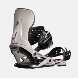 Jones Mercury Snowboard Bindings featuring SkateTech, shown in Earth Gray color, quarter back view